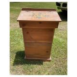 Wood tater or trash bin- sunflowers on top