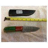 Damascus blade knife, beautiful wood handle