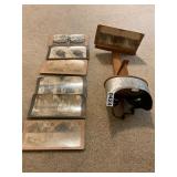 Vintage stereoscope viewer and pictures