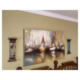 Large ships painted picture and 2 mirrors