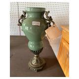 Green double handle ornate planter