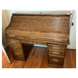Wooden roll top desk with key