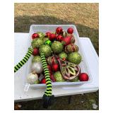 Tote red and green and silver decorations