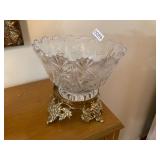 Large crystal bowl with gold stand
