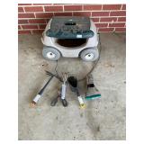 Rolling stool and garden tools