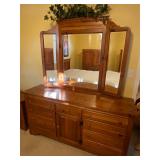 Wood dresser, and mirror
