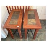 2 wooden rectangular Tile top tables