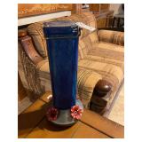 Glass hummingbird feeder blue