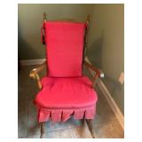 Wooden rocking chair- red fabric