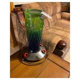 Glass hummingbird feeder green/blue