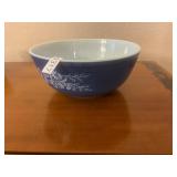 Blue and white Pyrex mixing bowl