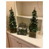 Two greenery pieces with metal cage decor