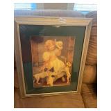Framed girl with kittens and puppies