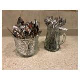 2- crystal dishes miniature silverware