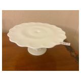 White milk, glass, pedestal cake plate