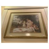 Framed lady children picnic picture