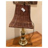 Brass Table lamp, wicker shade