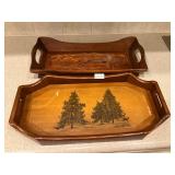 2- wooden decorated serving platters