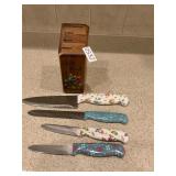 Pioneer woman butcher block and 4 knives