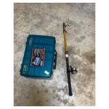 Plano tackle box (empty) and extendable rod/ reel