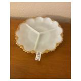 Milk, glass, gold rimmed divided serving tray