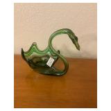 Green Murano glass swan