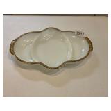 White gold rimmed fire king dish