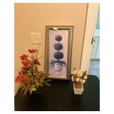 Framed flower pic and 2 flower pot decor