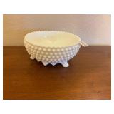 Footed milk glass hobnail bowl
