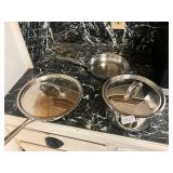 Stainless skillets, pot and lid