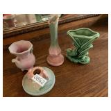 4- vintage Roseville, Usa, and Niloak pottery