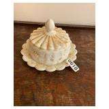 Vintage milk, glass cheese dish