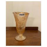 Amber Iris Carnival glass vase