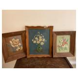 3- Vintage framed embroidered- flowers
