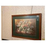 Wood framed Green border flower picture