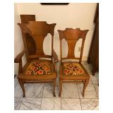 2- vintage wood / fabric dining table chair chairs