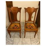 2- vintage wood / fabric dining table chair chairs