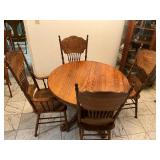 Gorgeous Tiger Oak Table, w/ 6 embroidered chairs
