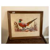 Vintage framed embroidered- Pheasant