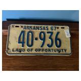 Arkansas 1967 License Plate