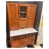 Antique wood enamel Hoosier cabinet with sifter