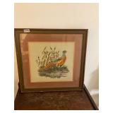 Vintage framed embroidered- Pheasant