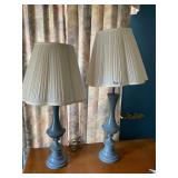 2- blue metal base lamps with shades