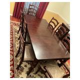Dark wood table, leaf. 8 chairs