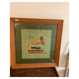Vintage framed embroidered- Victrola