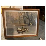 Framed Sewn Ducks on pond picture