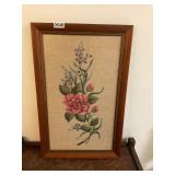 Vintage framed embroidered- Rose flowers