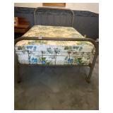 Antique full-size button rail, metal bed