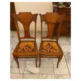 2- vintage wood / fabric dining table chair chairs