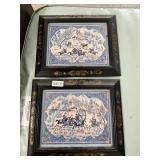 2- vintage framed oriental with horses pictures